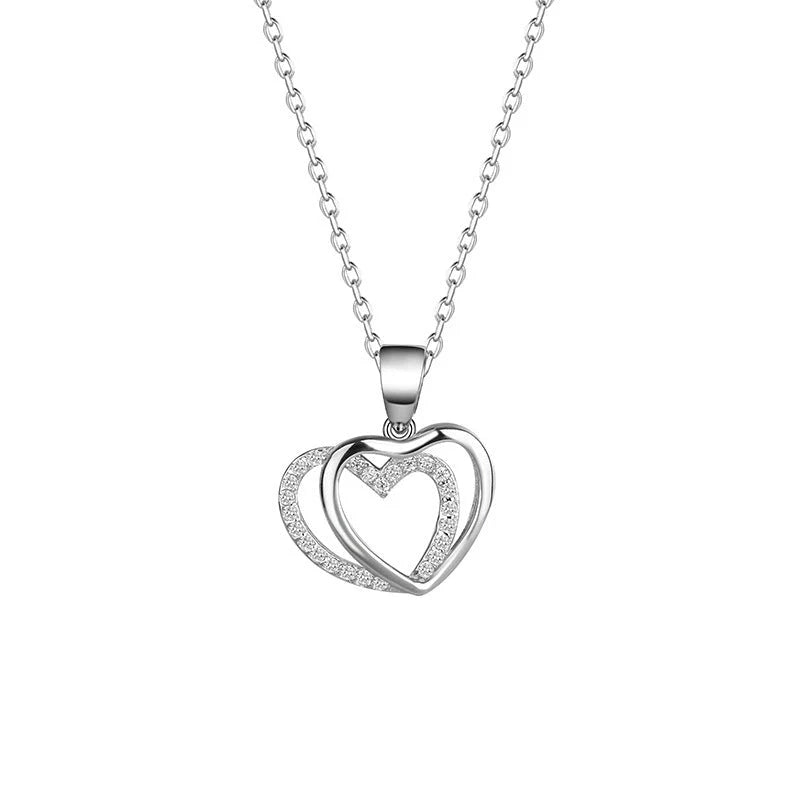 925 Sterling Silver Double Heart-Shaped Necklace for Women Summer
