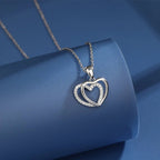 925 Sterling Silver Double Heart-Shaped Necklace for Women Summer
